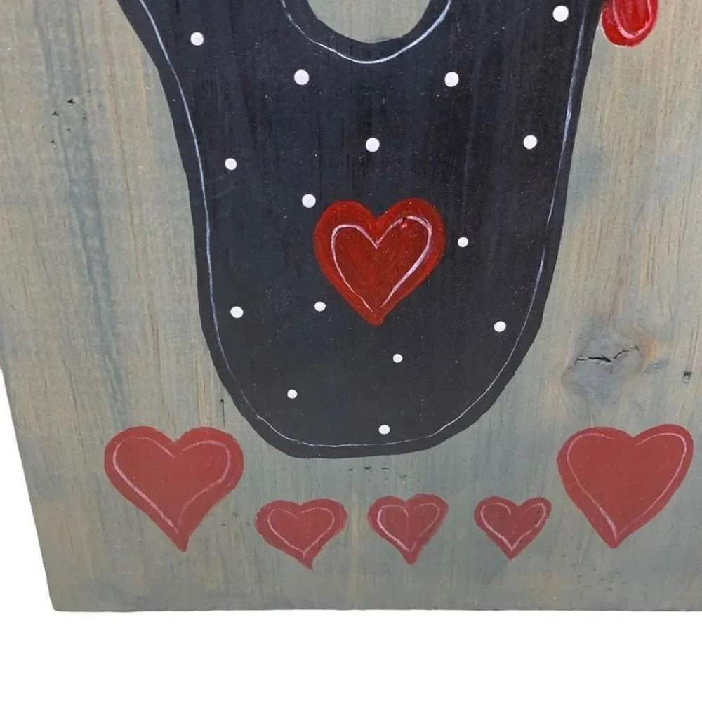 Handpainted Chicken Wall‎ Hanging Polka Dot Hearts Farmhouse Country Bow Gingham